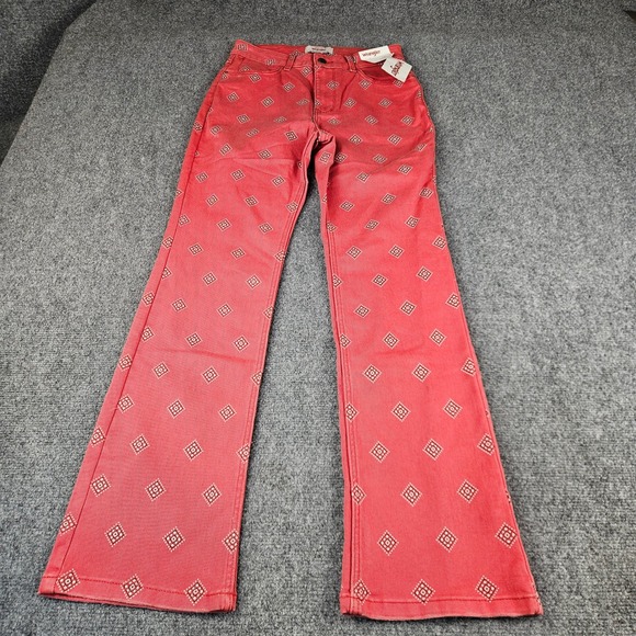 Wrangler Denim - Wrangler High Rise Bold Boot Jeans Red Geometric Diamond Print 4/27x30 NWT